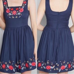 ModCloth Navy Floral Embroidered Sundress